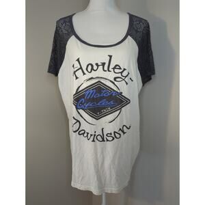 Harley Davidson Lace Short Sleeve logo XXL White Gray Blue Shirt